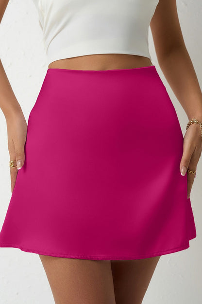 Satin A-Line Ruched High-Waist Mini Skirt
