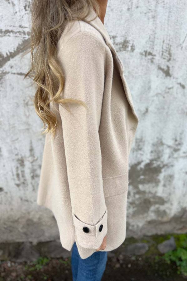Lapel Cuff‑Button Short Woolen Coat