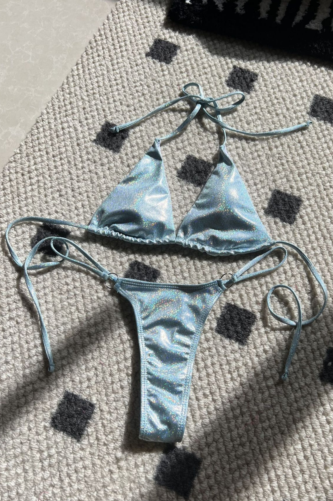 Sexy Shiny Halter Tanga Bikini Set