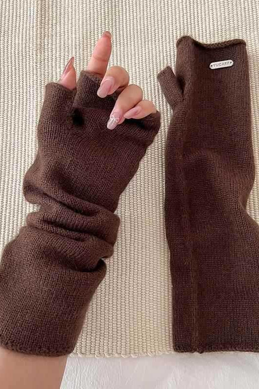 Long Raccoon Fur Knit Fingerless Gloves