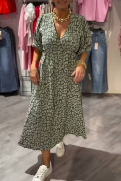 Multi-Color V-Neck Puff Sleeve Backless Tie-Waisted Flowy Maxi Dress