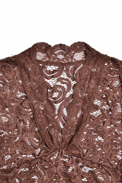 Floral Lace Deep V-Neck Bell Sleeve Asymmetric Ruffle Hem Mini Dress