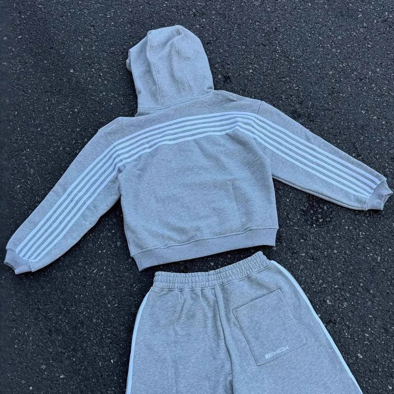 Retro Letter Embroidered Zip Hoodie