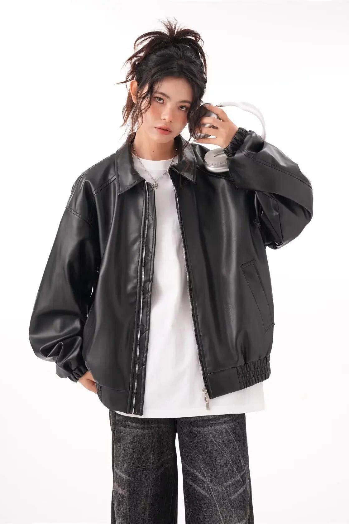 Vintage PU Leather Lapel Jacket