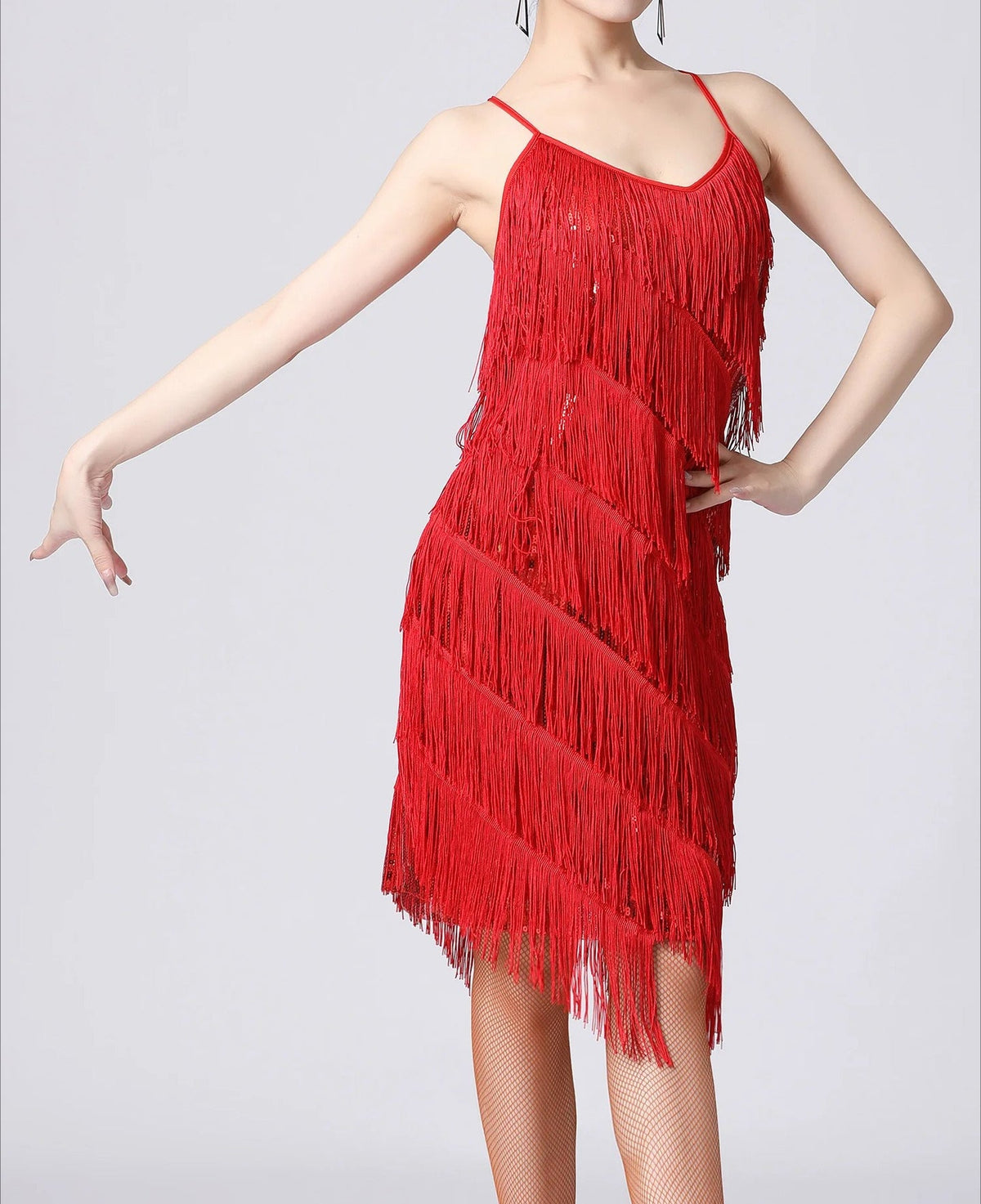 Tassel Sequin Spaghetti Strap Cocktail Dress