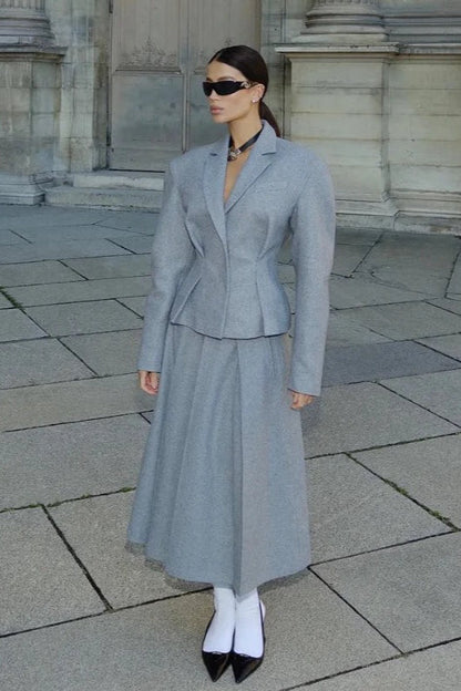 Fitted Cropped Blazer Long A Line Skirt Set