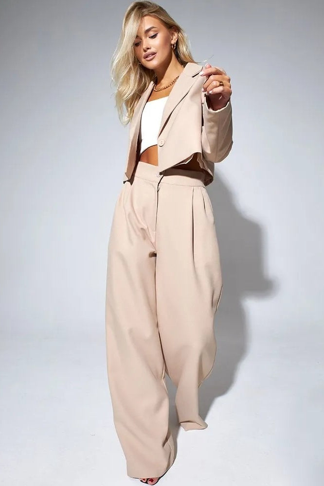 Cropped Fitted Two Piece Blazer Pants Set