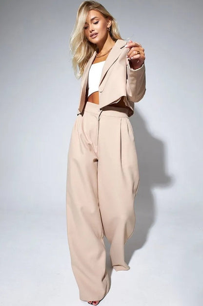 Cropped Fitted Two Piece Blazer Pants Set
