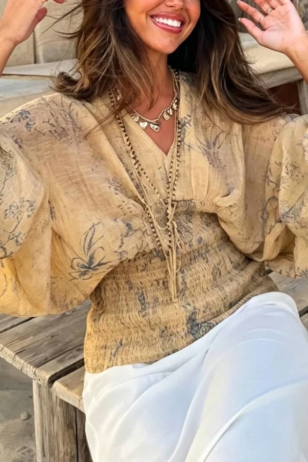 Bohemian Style Ibiza Embroidered Wide-sleeved Shirt