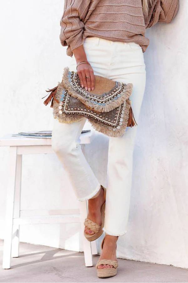 High-Waisted Frayed Hem Straight-Leg Cropped Jeans