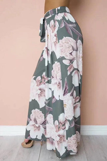 High waist loose printed casual wide-leg trousers