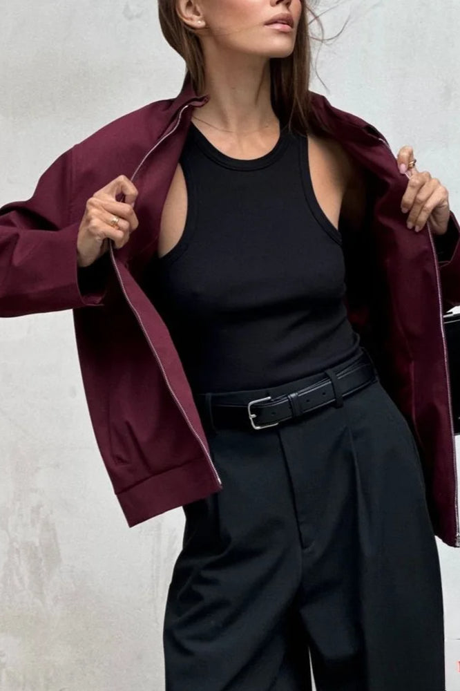 Burgundy Casual Zip Jacket