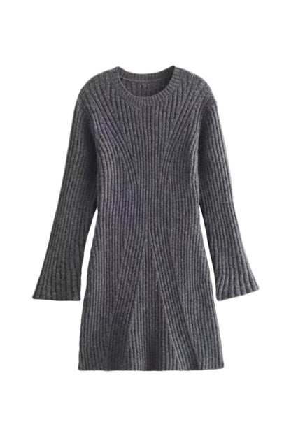 Rib Knit Mock Neck Long Sleeve Belted Bodycon Mini Dress