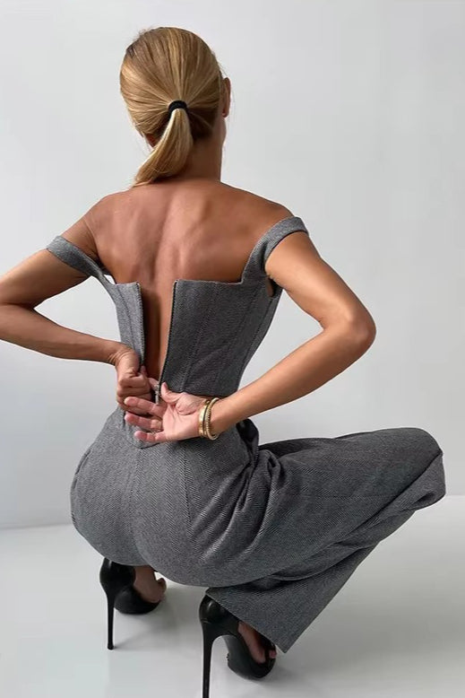 Layered Corset Style Three Piece Blazer Pants Set