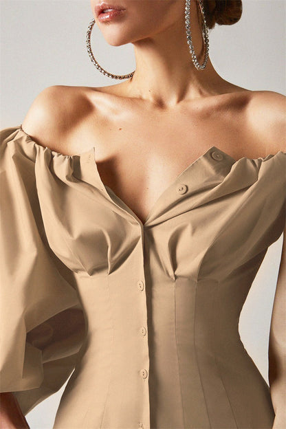 Elegant Puff Sleeve Cold Shoulder Blouse