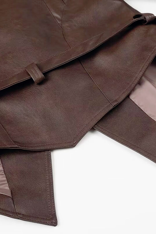 Shawl Collar Belted Leather Jacket
