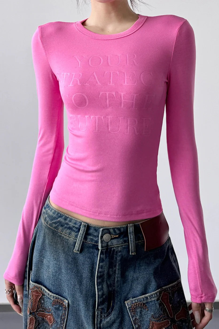 Letter Print Slim Short Long Sleeve Crop Top