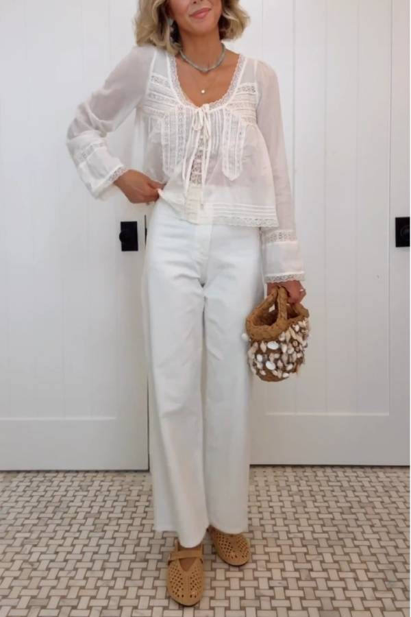 Romantic Lace Tie Sheer Chiffon Top
