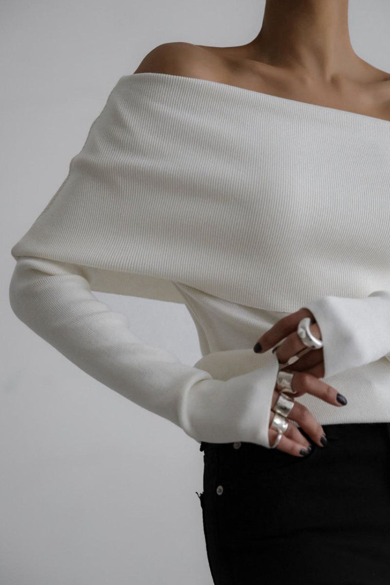 One Shoulder Fitted Knit Sweater