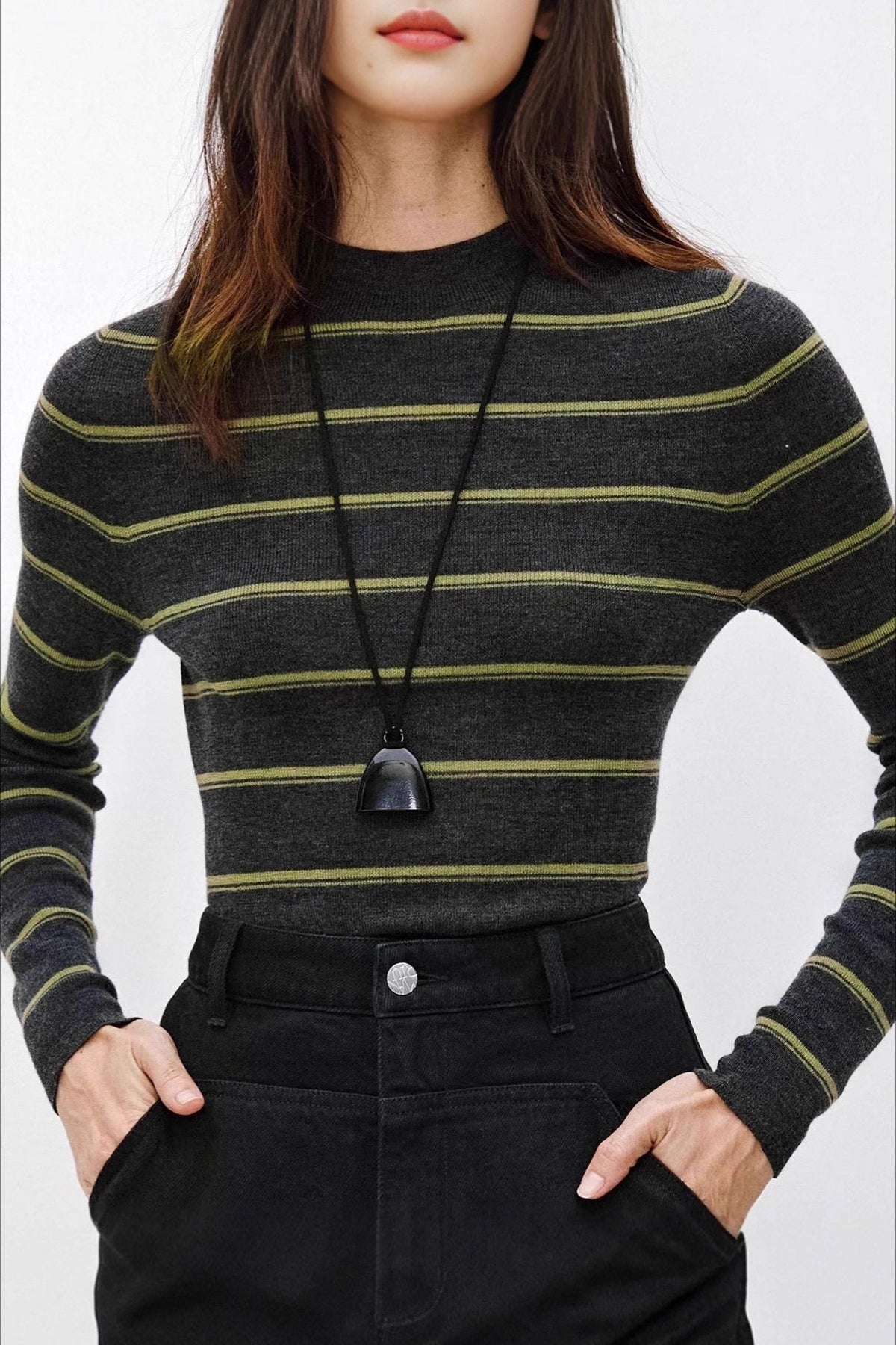 Seamless Stripe Mock Neck Knit Top