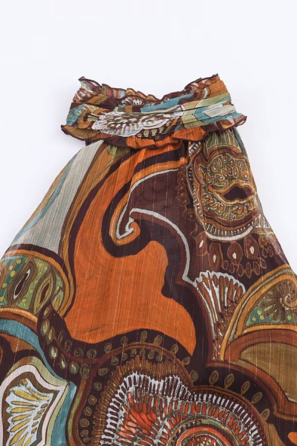 Retro Paisley Halter Neck Asymmetrical Top