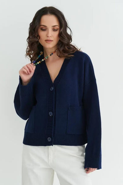 V Neck Pocket Knit Cardigan