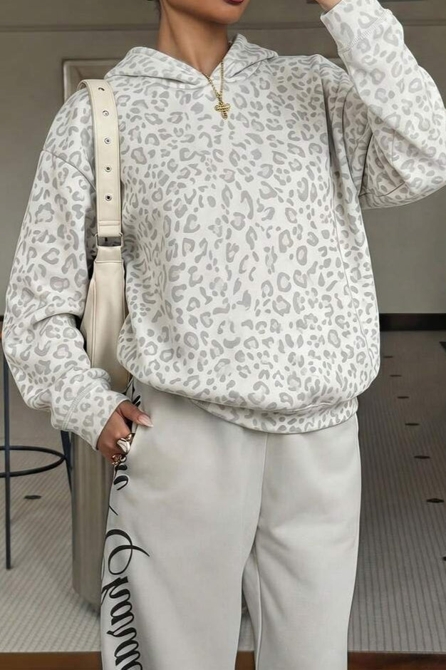 Leopard Print Loose Long Sleeve Casual Hoodie