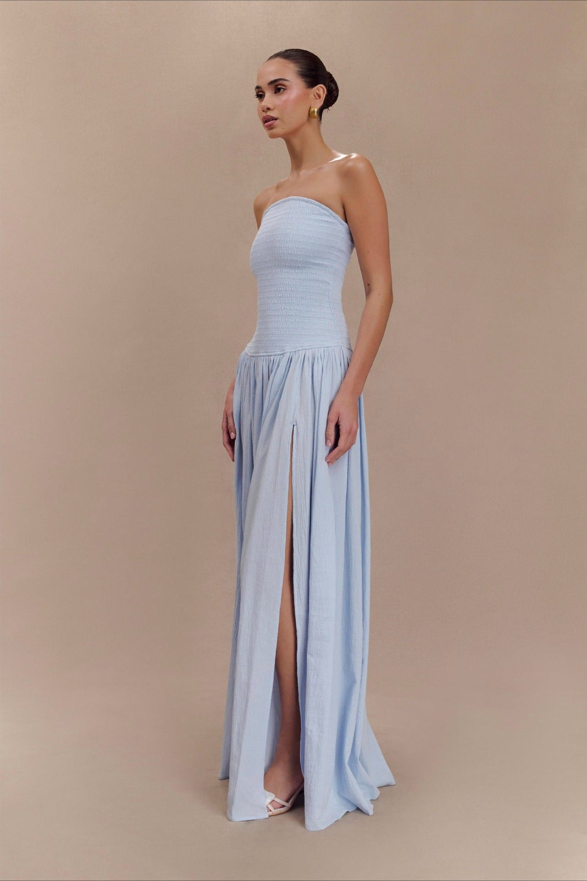 Solid Color Sleeveless Backless Ruched Corset Maxi Prom Dress