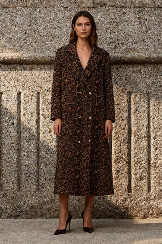 Leopard Print Trench Style Overcoat
