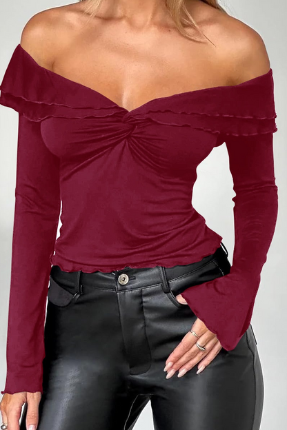 Y2K Solid Slim Long Sleeve Knit Crop Top
