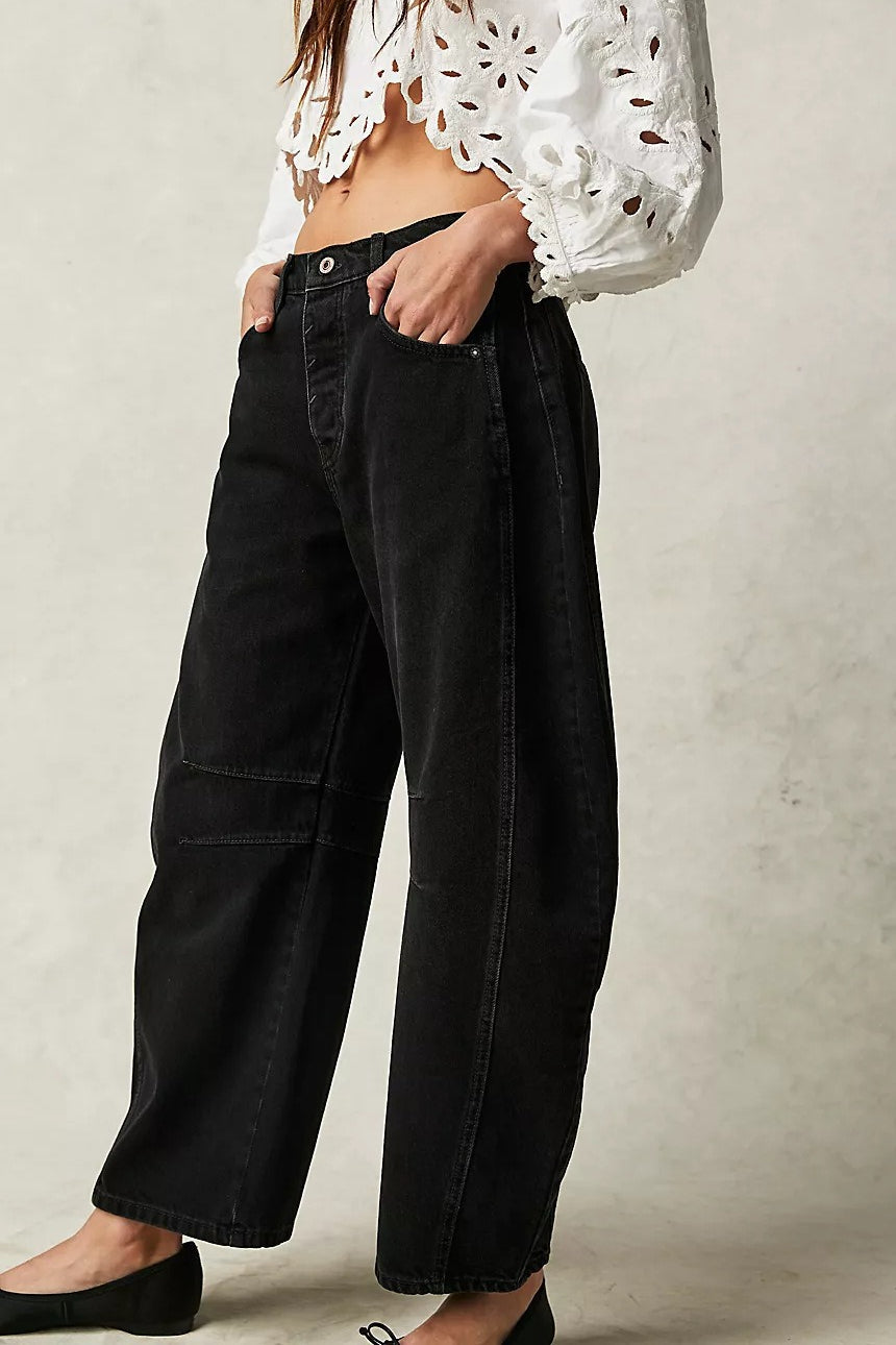 Mid Rise Washed Relaxed Wide Leg Jeans