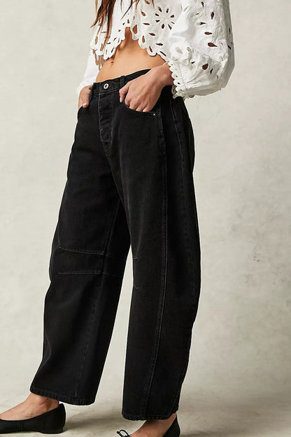 Mid Rise Washed Relaxed Wide Leg Jeans