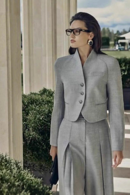 Office Long Sleeve Blazer Pleated Skirt Two Piece Set