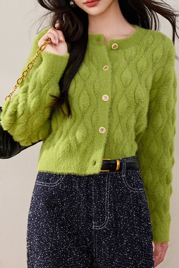 Faux Fur Cable Knit Cardigan
