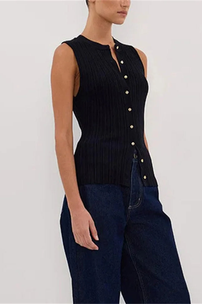 Sleeveless Cropped Knit Cardigan