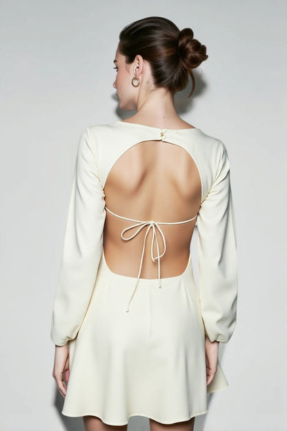 French Satin Cut Out Back Tie Graduation Party Dress