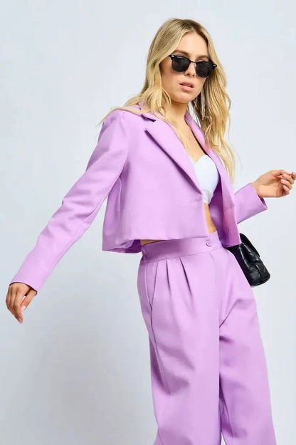 Cropped Fitted Two Piece Blazer Pants Set