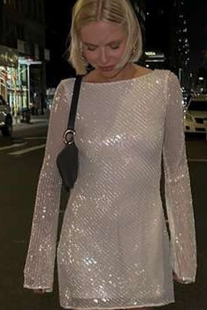 Back Ruffle Cut Out Hot Girl Sequin Dress