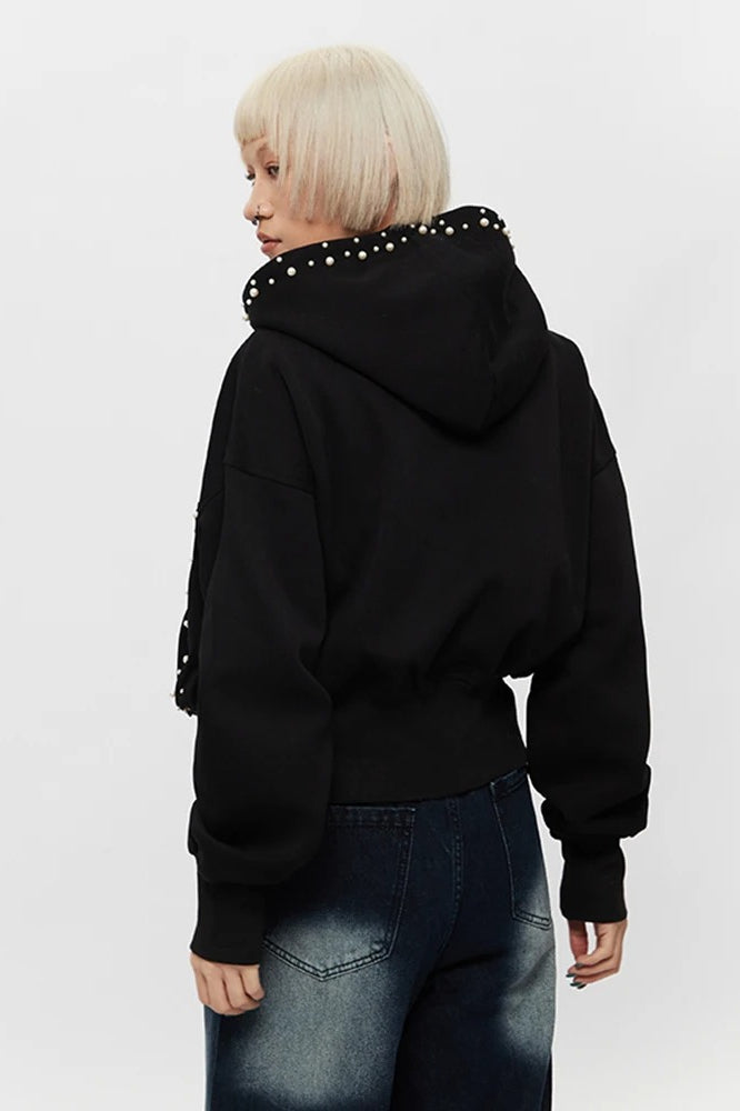 Pearl Zip-Up Loose Hoodie