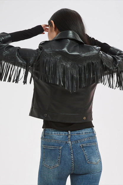 Faux Leather Tassel Biker Jacket
