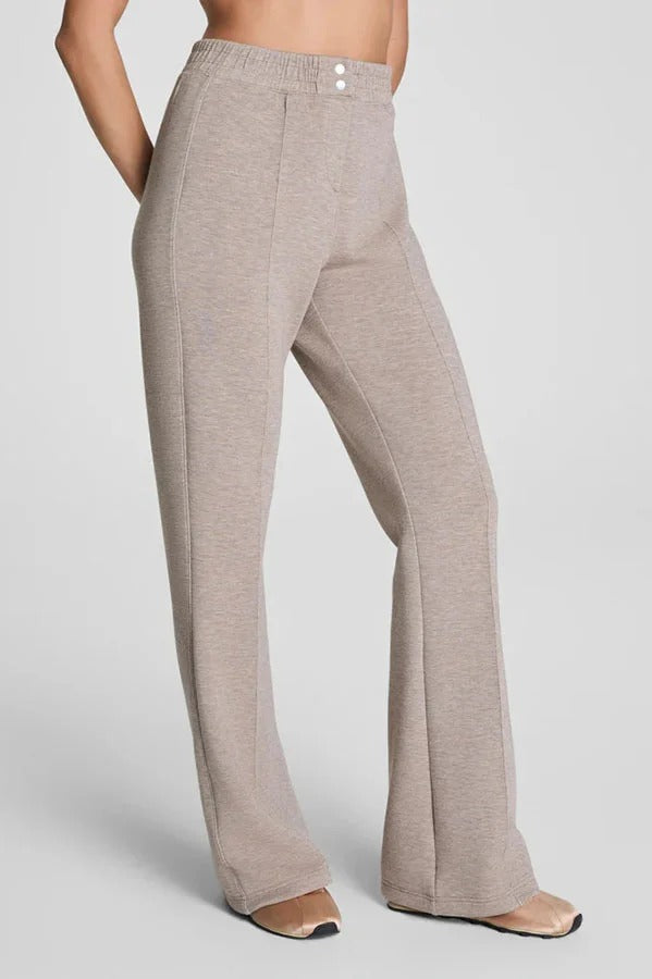Alfia Ribbed Stand Zipper Neck Long Sleeve Sweatshirt and Button Elastic Waist Pocketed Loose Pants Set
