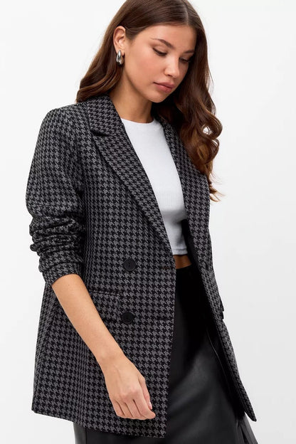 Casual Tweed Houndstooth Blazer