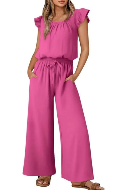 Women's Ruffle Sleeve Solid Color One Piece Jumpsuit