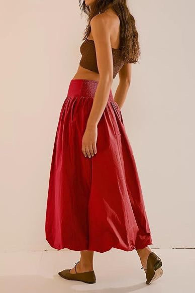 Pocket Smocked Elastic Waist Lantern Skirt