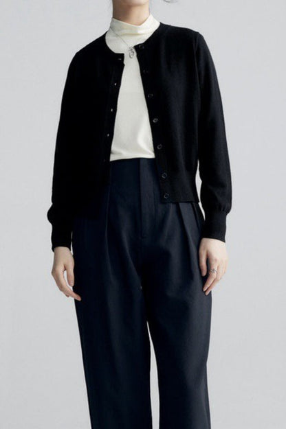 Solid Color Round Neck Knit Cardigan