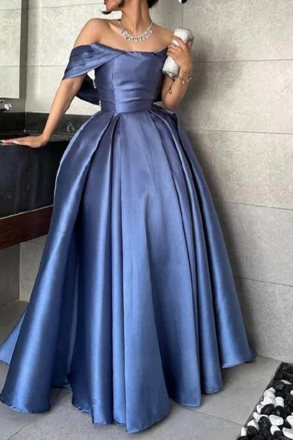 Satin Off Shoulder Ball Gown Prom Dress
