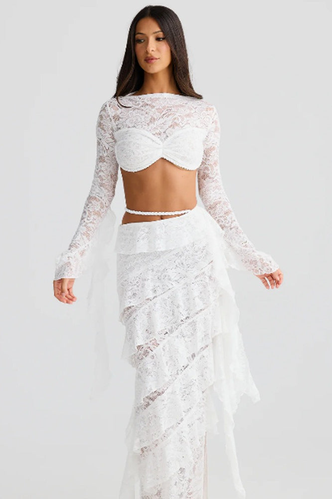Lace Trim Layered Ribbon Tie Skirt Set