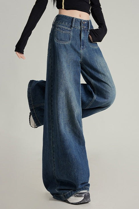 Wide Leg Flare High Waist Fleece Lined Jeans