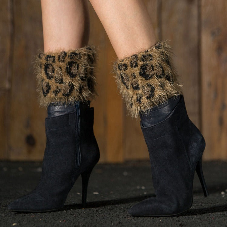 Leopard Print Feather Yarn Boot Cuffs