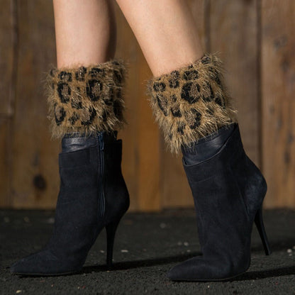 Leopard Print Feather Yarn Boot Cuffs